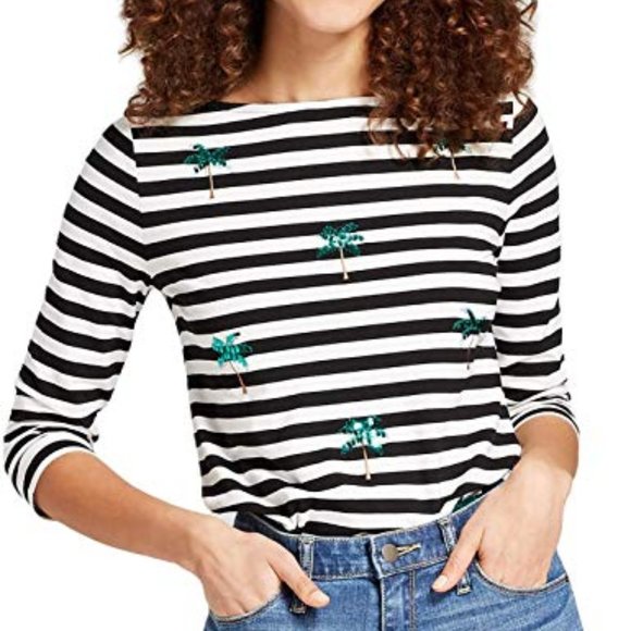a new day Tops - A NEW DAY Striped 3/4 Sleeve Palm Tree Top XS NWT